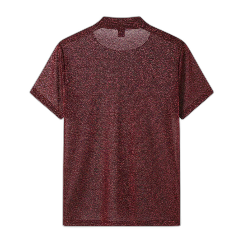 Red Sheer Metallic Mock Neck Tee
