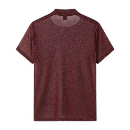 Red Sheer Metallic Mock Neck Tee