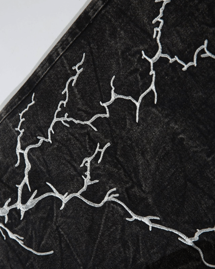Washed Heavy Embroidery Denim Pants