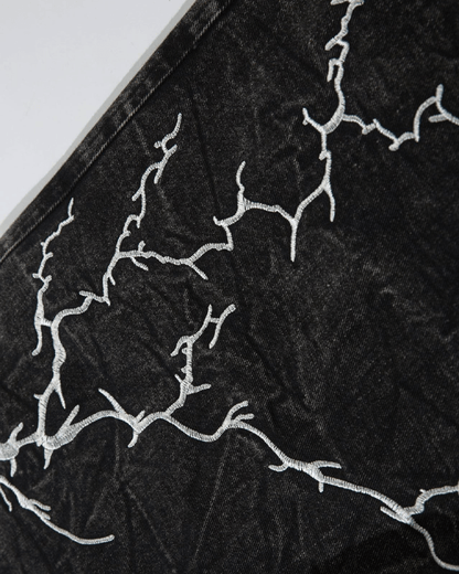Washed Heavy Embroidery Denim Pants