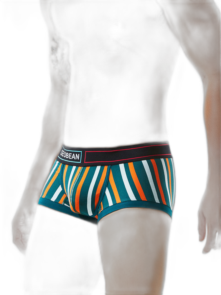 2 Pack Men's Colorful Striped U Convex Pouch Trunks