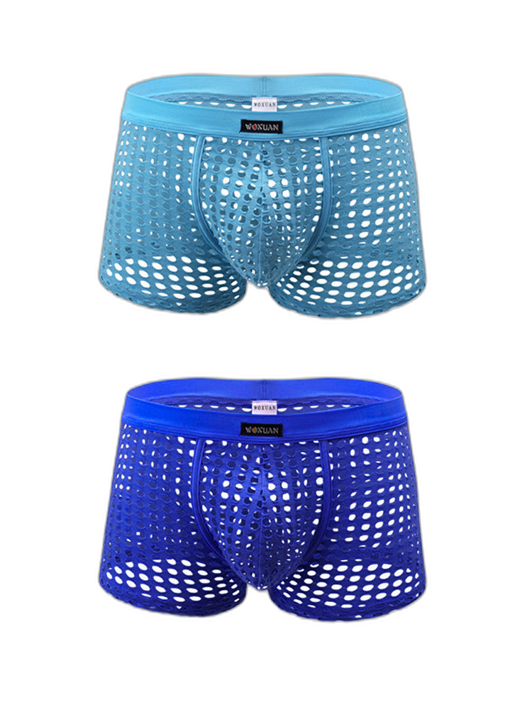 2 Pack Men's Hollow Mesh Sexy Trendy Moisture-Wicking Trunks