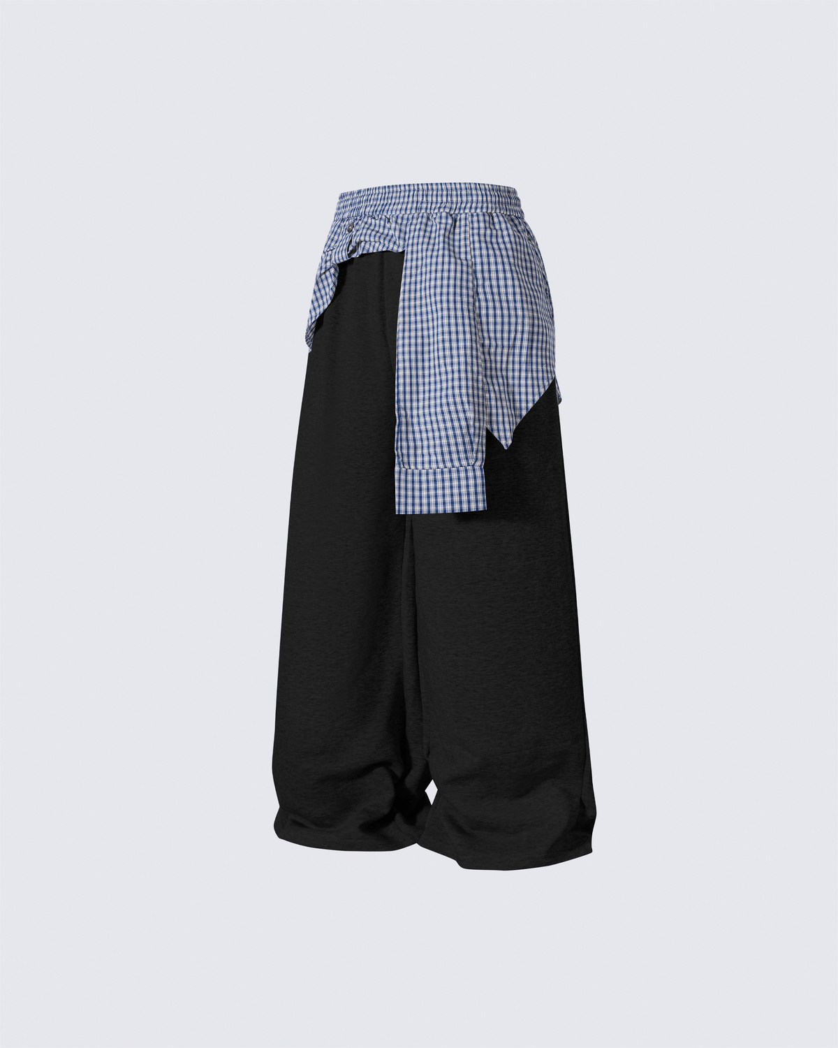 Plaid Shirt-Waist Wide-Leg Sweatpants