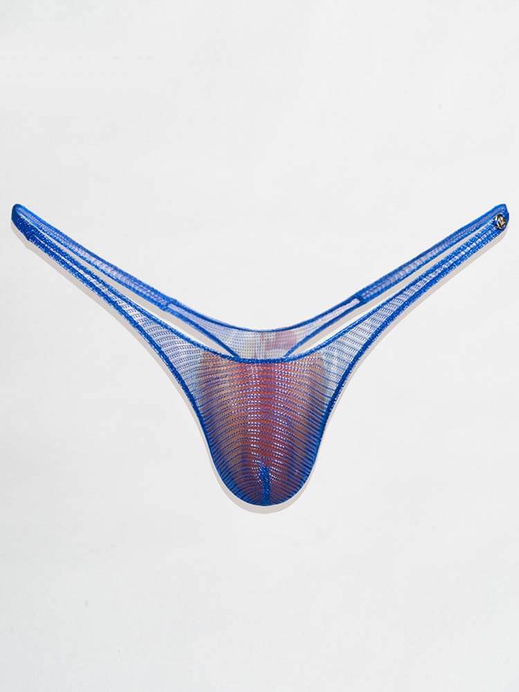 Men's Sexy Klein Blue Ultra-Low-Rise Mesh Thong