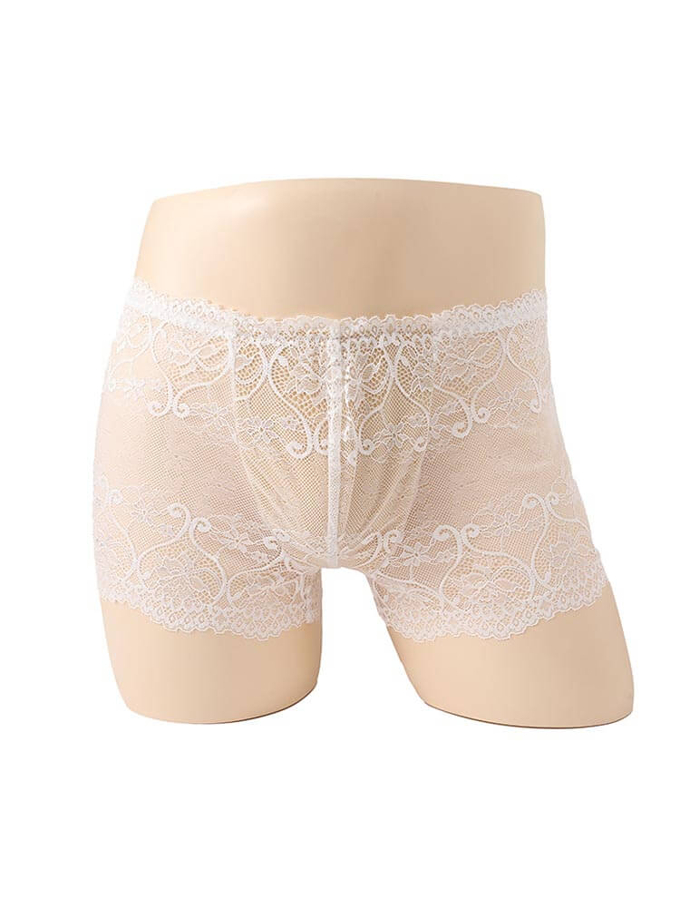 Men's Solid Color Translucent Lace Stretch Trunks
