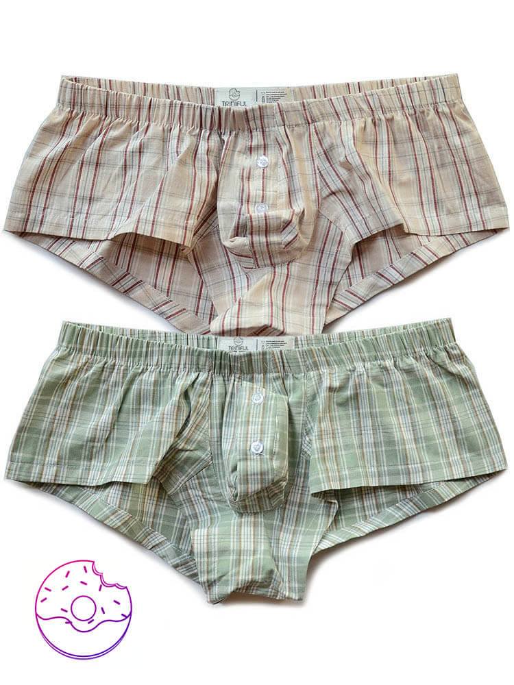 2 Pack Men's Low Rise Sexy Plaid Home Boxer Briefs