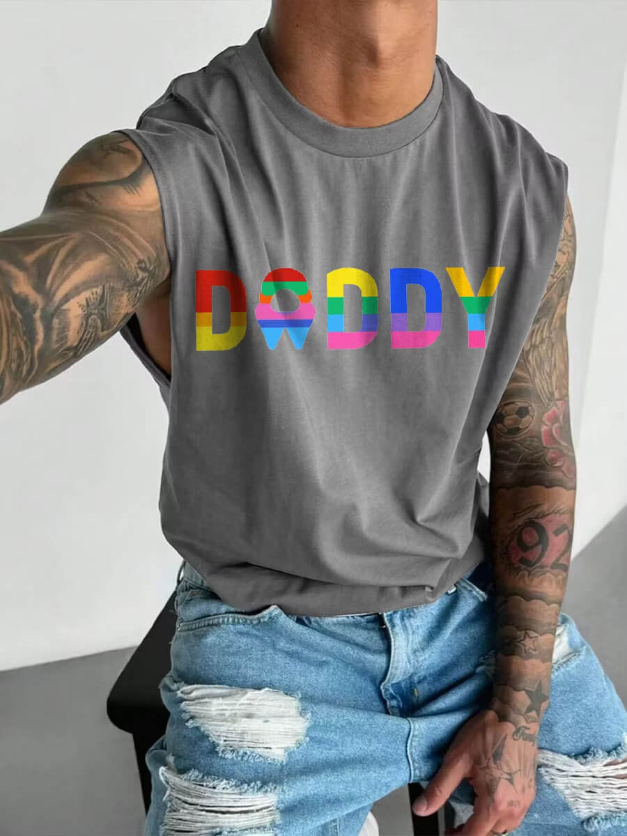 Men's Daddy Rainbow Pride LGBT Print Wide Shoulder Vest