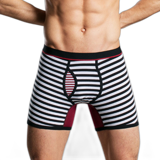 Men's Fly Front with Pouch Striped Cotton Boxer Briefs