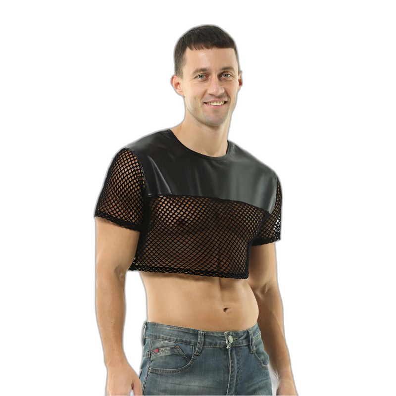 Leather Cropped Mesh Top