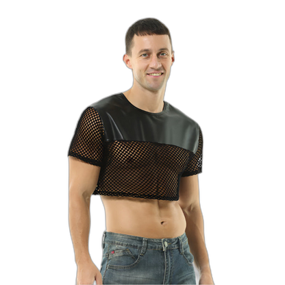 Leather Cropped Mesh Top
