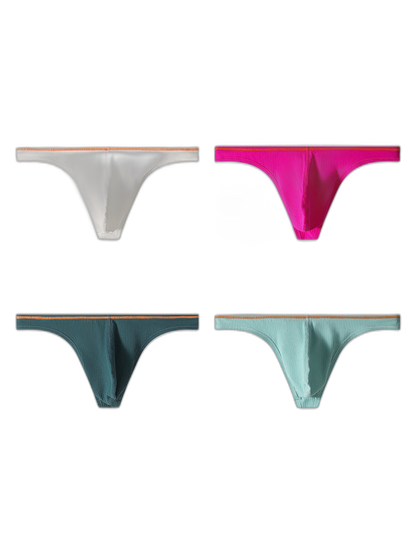 4 Pack Men's Low-Rise Solid Thongs with Reinforced Edging