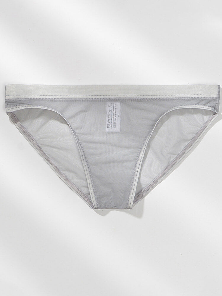 Men's Sexy Sheer Mesh Solid-Color Briefs