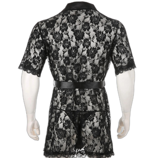 Genderqueer Transparent Lace Bathrobe & Thong Set