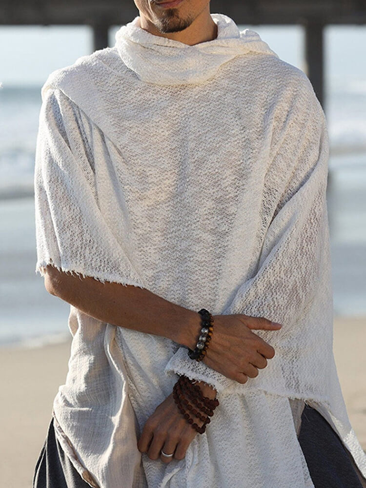 Men's Casual Solid-Color Hooded Ponchos