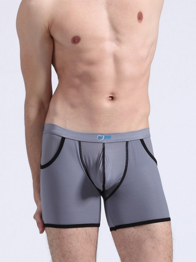 3 Pack Men's Long Leg Boxer Briefs Made of Ultra-Thin Ice Silk with Anti-Wear Elastic