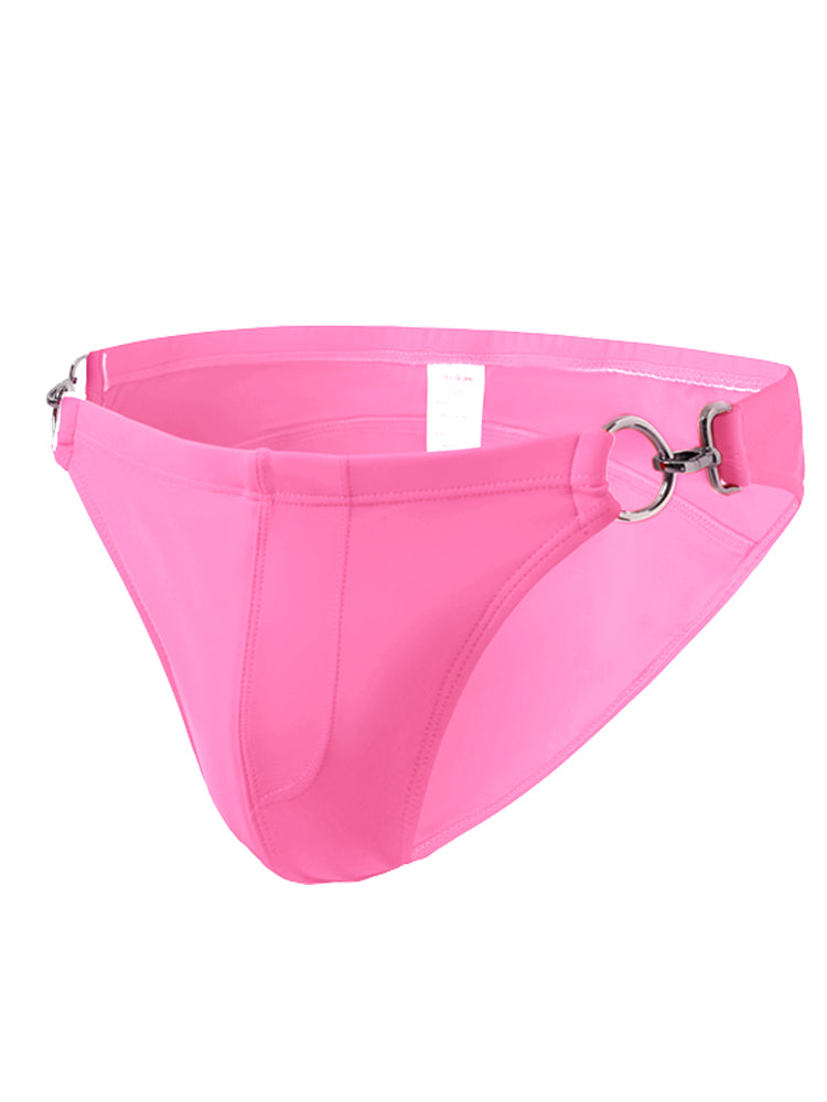 Men's Solid Color Metal Double Buckle Swim Bikini