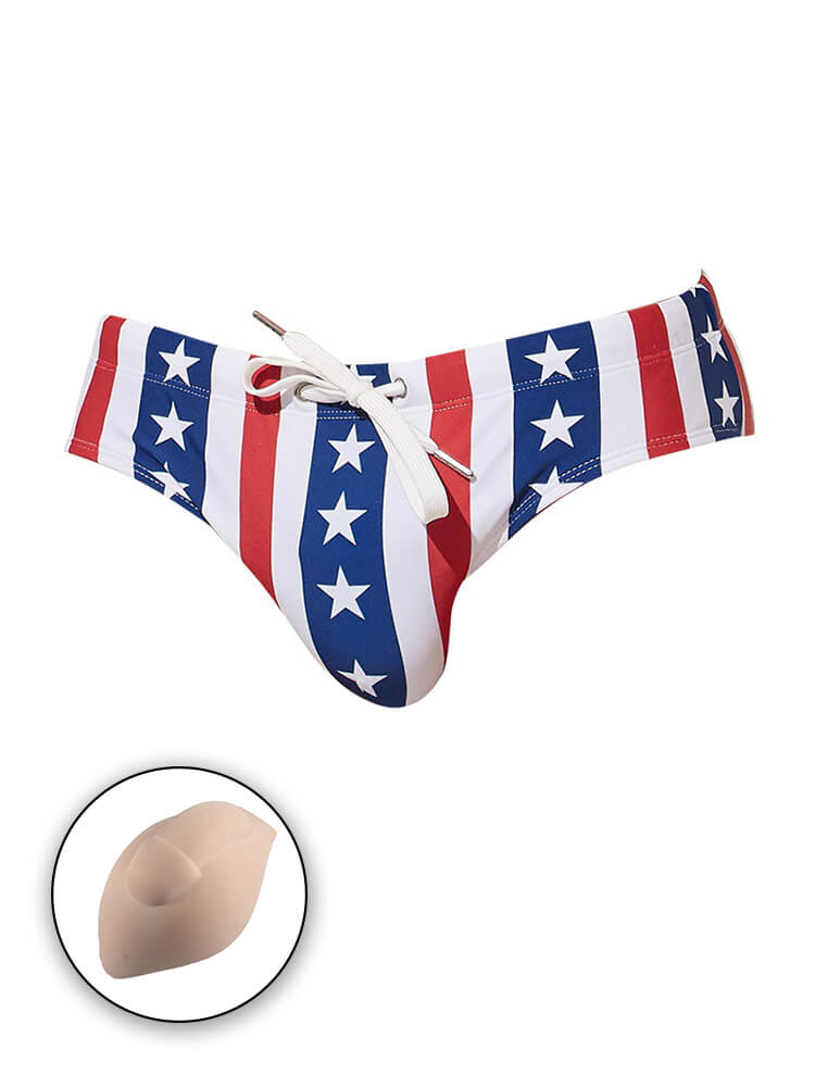 Men's American Flag Print Swim Briefs
