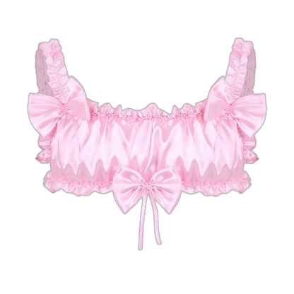 Androgynous Ruffled Satin Crop Top Lingerie