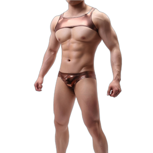 Shiny Harness-Crop Top + Briefs (2 Piece Outfit)