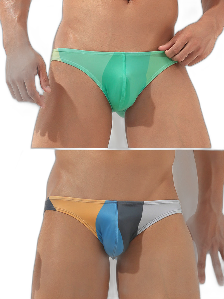 2 Pack Men's Low-Rise Color-Blocking Bikini