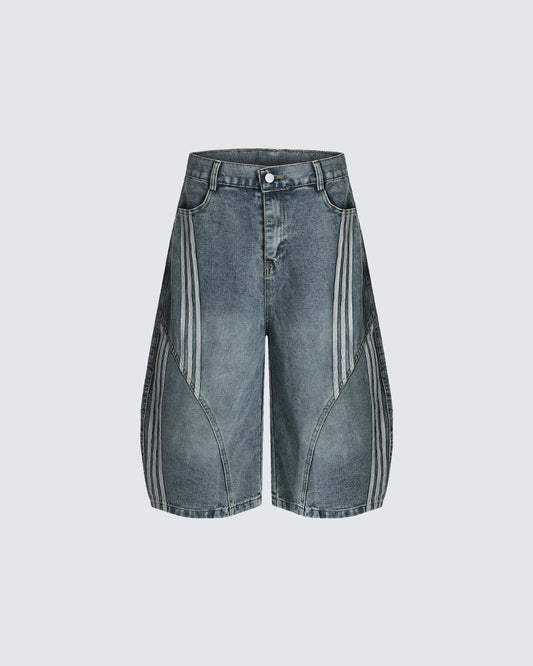 Side Stripe Panel Seven-Length Denim Pants