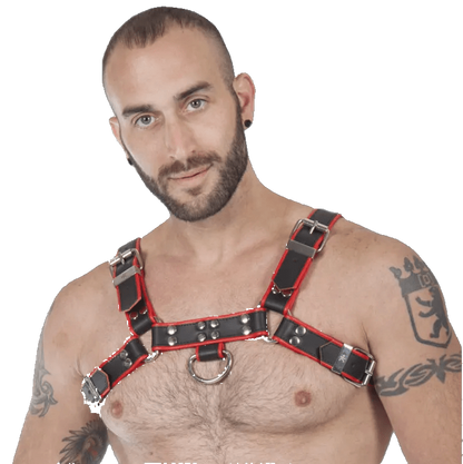 Titus H-Front Leather Chest Harness | Black & Red