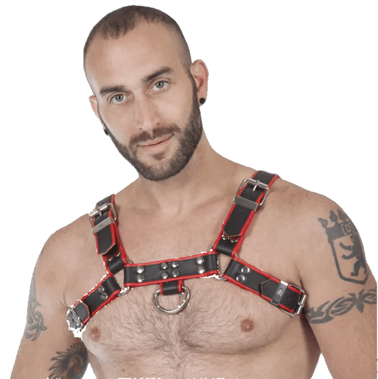 Titus H-Front Leather Chest Harness | Black & Red
