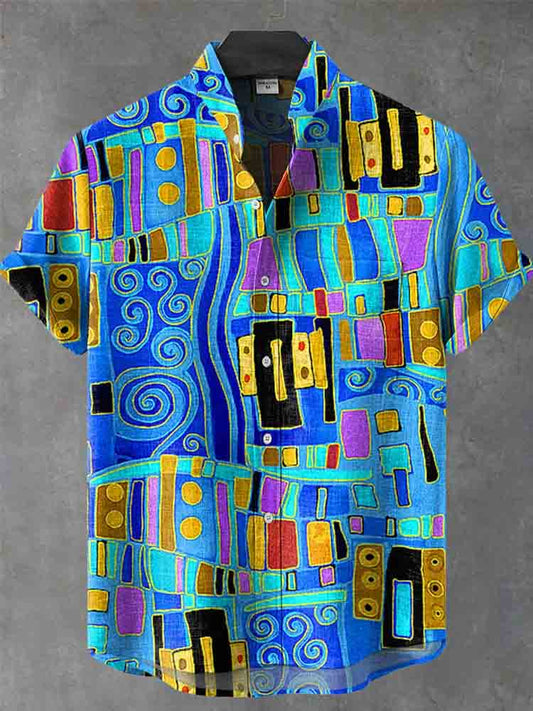 Men's Casual Retro Abstract Art Print Shirt 