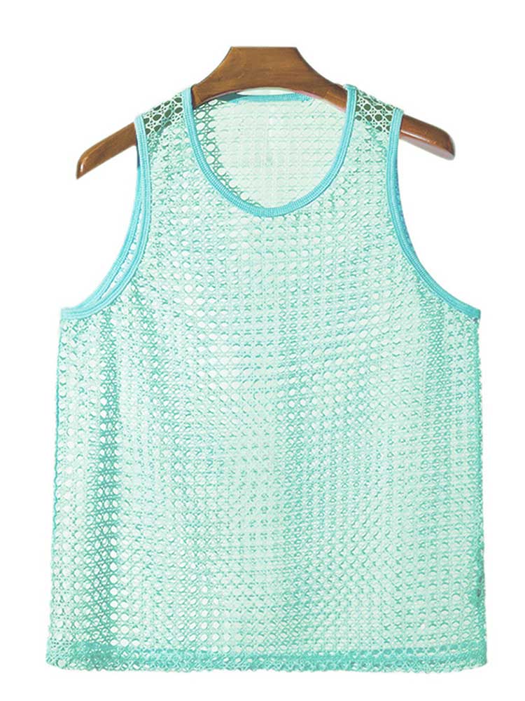 Men's Sexy Mesh Cutout Solid Color Sports Vest