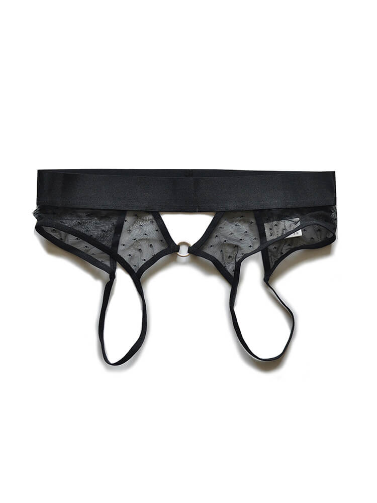 D.M Men's Sexy Low-Rise Sheer Mesh Double Thong