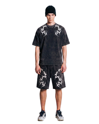 Tribal Graphic Black Denim Shorts