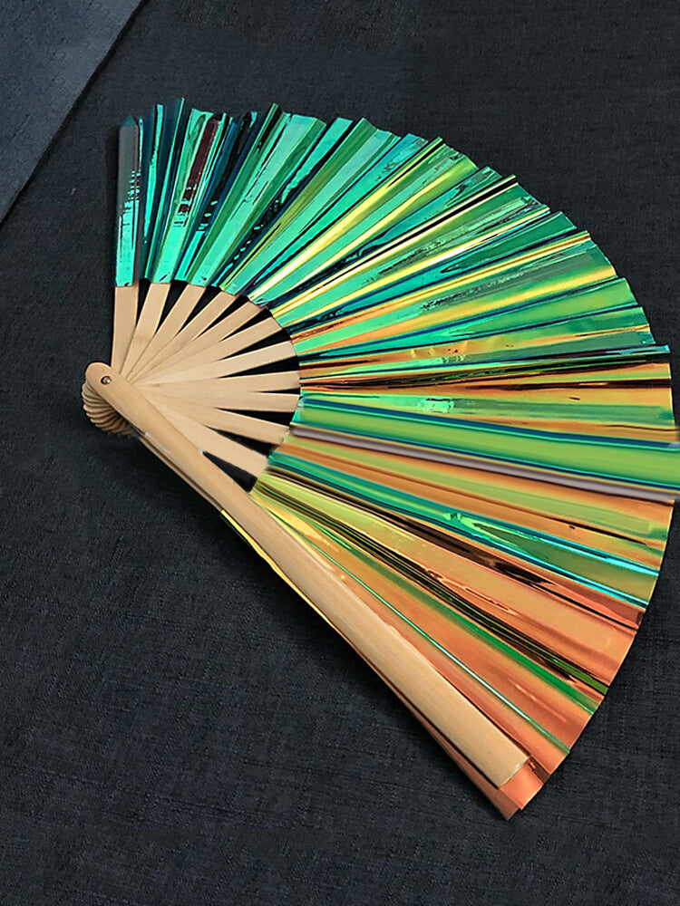 Nightclub Holographic PVC Iridescent Folding Fan