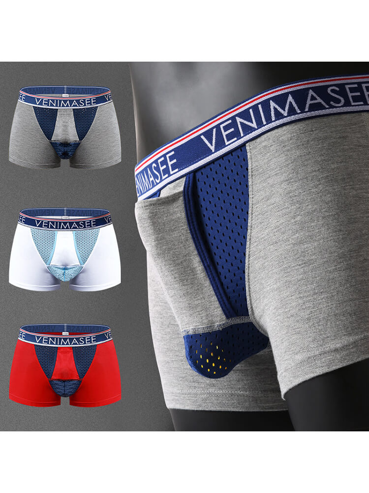 Men's Sexy Ice Silk Pouch-Separating Boxer Briefs Set