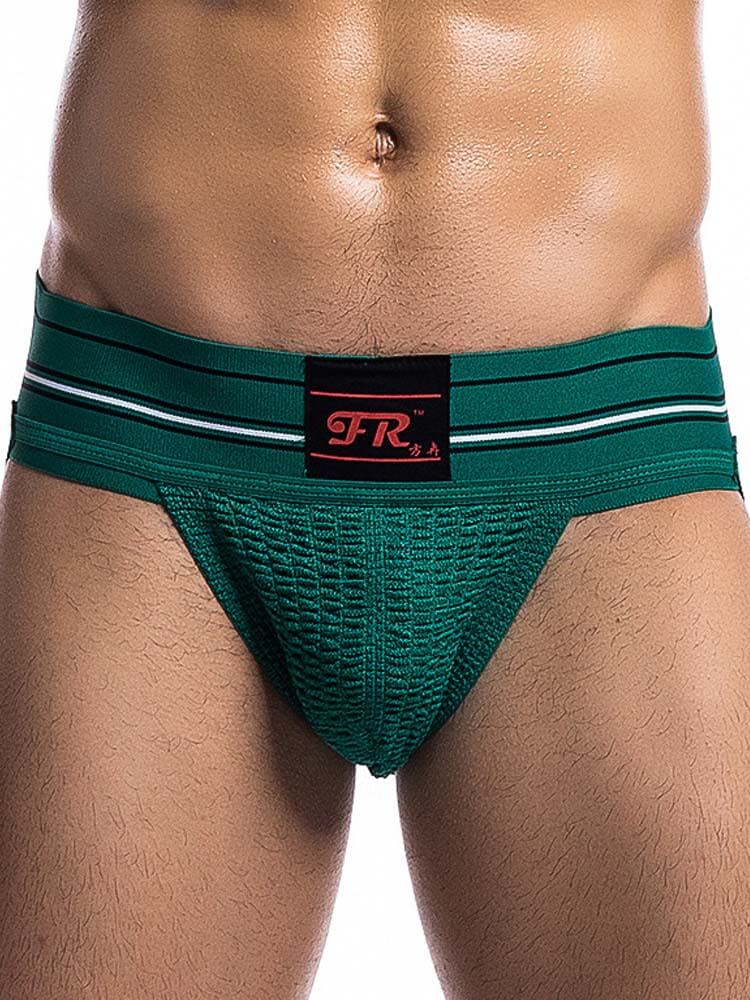 Men's 3-Inch Striped Belt Butt-Revealing Jockstrap