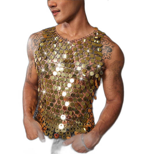 Disco Sequin Rhinestone Mesh Tank