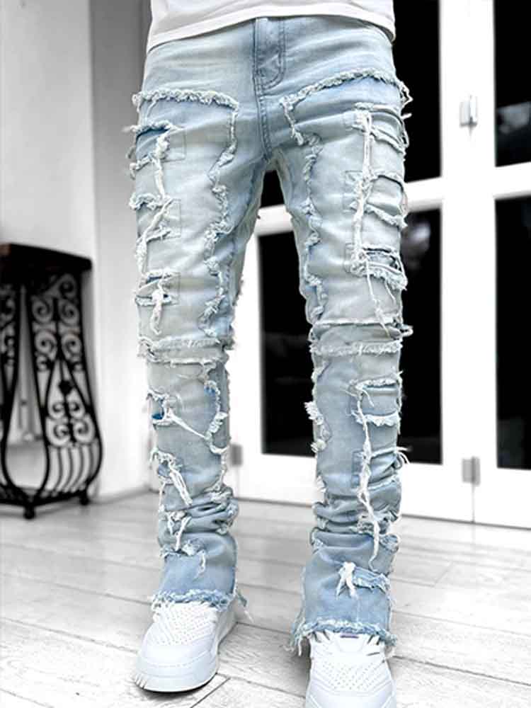 Men's Street Fashion Patch Straight Jeans