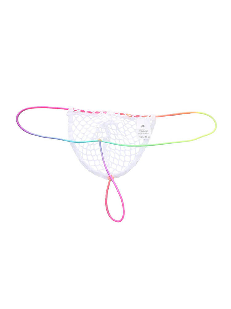 Men's Low Waist Sexy Rainbow String Fishnet Thong
