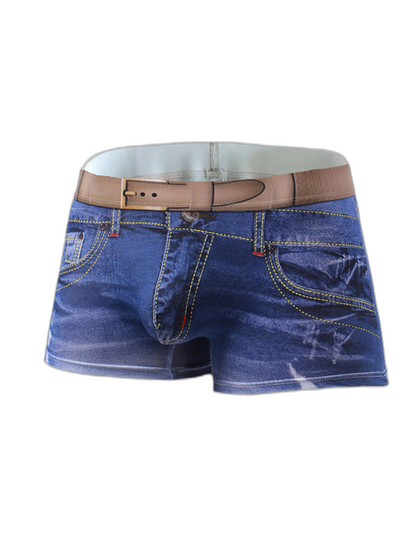 2 Pack Men's Denim Printed Cotton Boxer Briefs