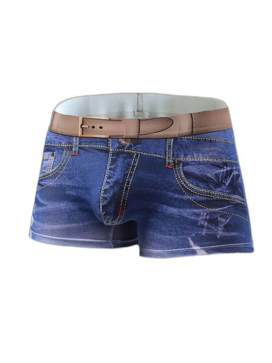 2 Pack Men's Denim Printed Cotton Boxer Briefs