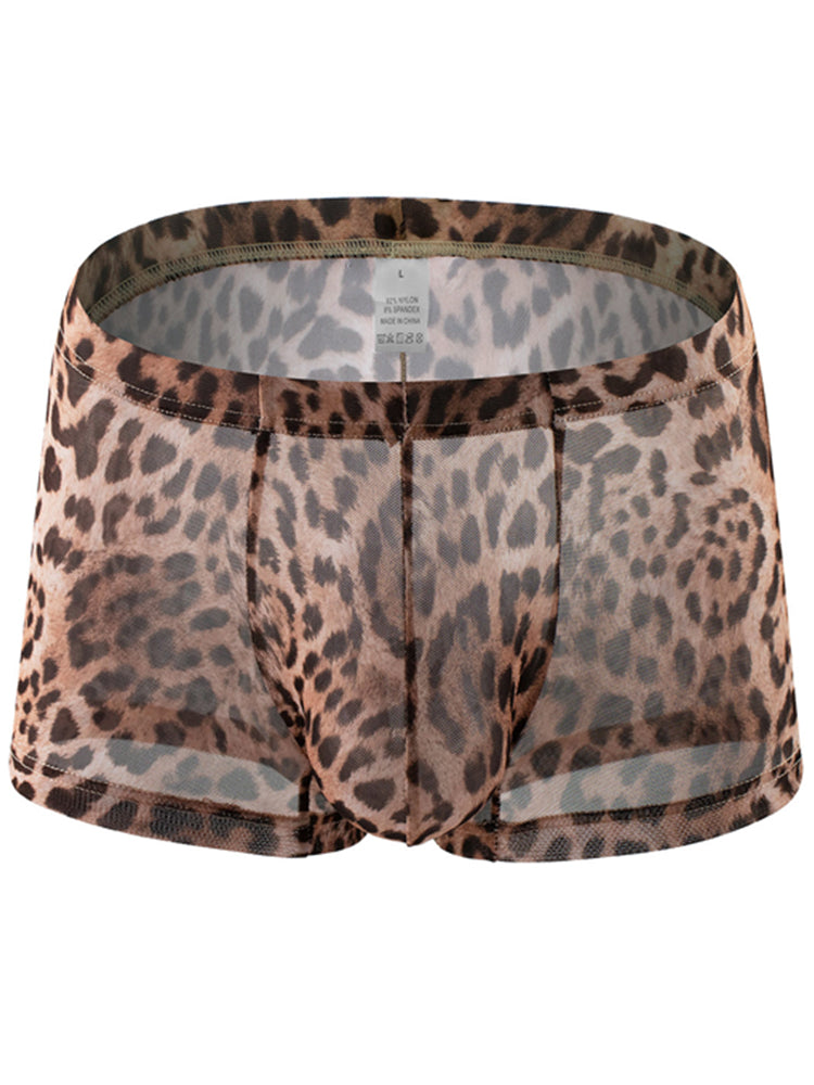 Men's Sexy See-Through Mesh Leopard Print Boxer Briefs