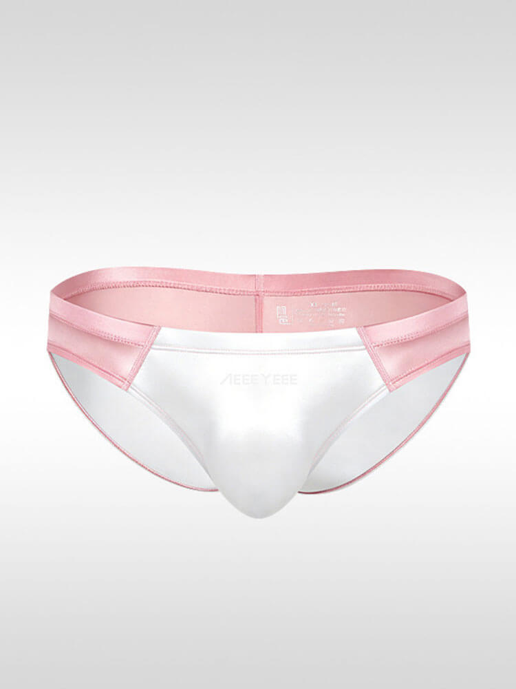 Men's Sexy Low-Rise Colorblock Satin Briefs