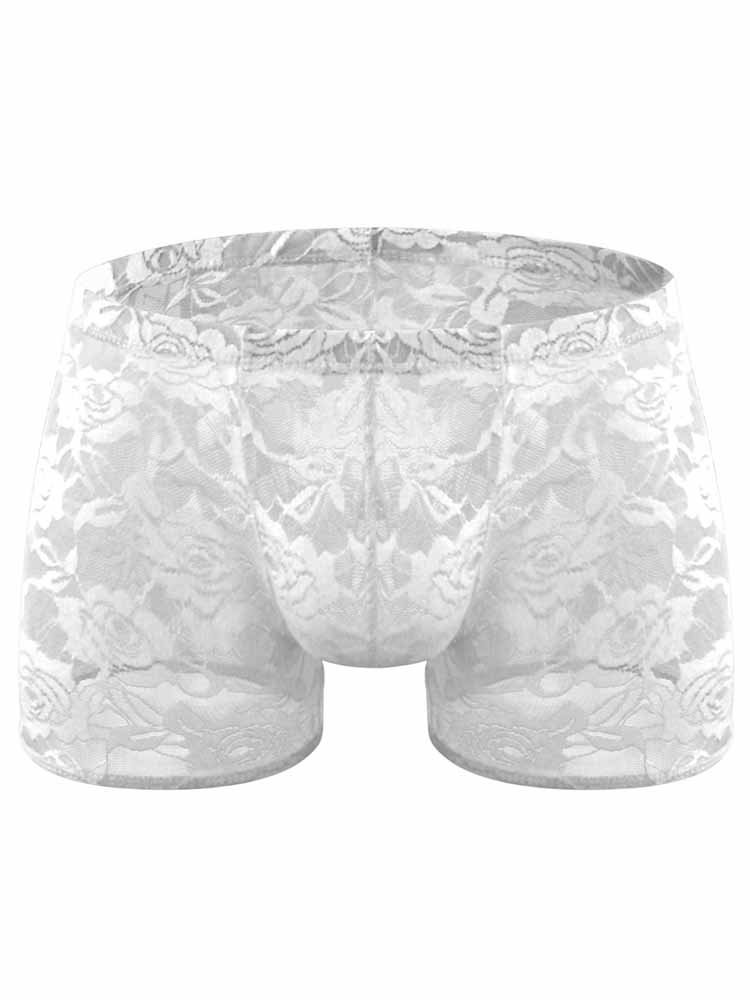 Men's Low Waist Rose Lace See-Through Trunks