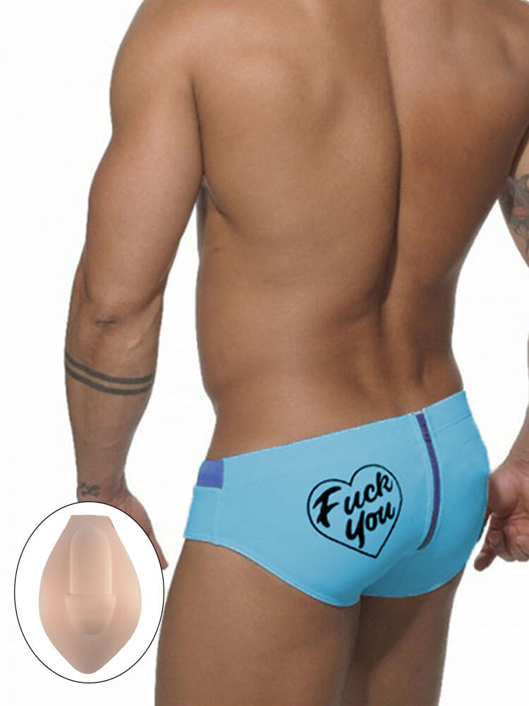 Back Zipper Letter Men's Swim Brief