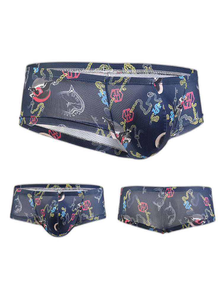 Men's Sexy Botanical Printed Mesh Underwear