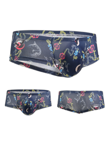 Men's Sexy Botanical Printed Mesh Underwear