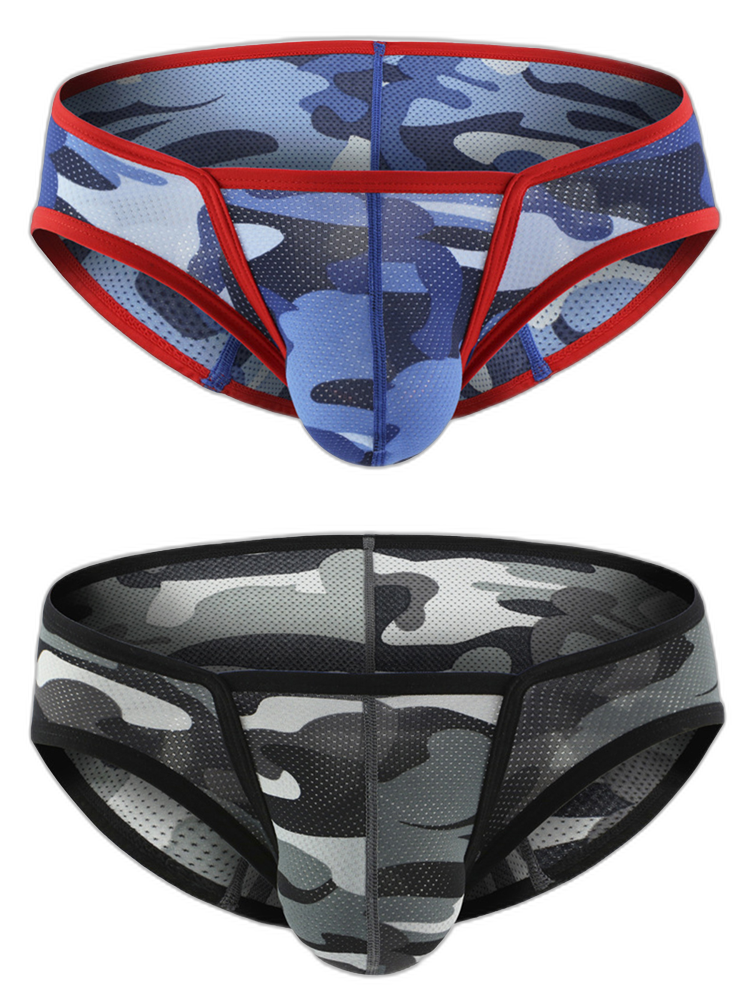 Men’s Sexy Camo Print Mesh Bikini