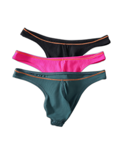 4 Pack Men's Low-Rise Solid Thongs with Reinforced Edging