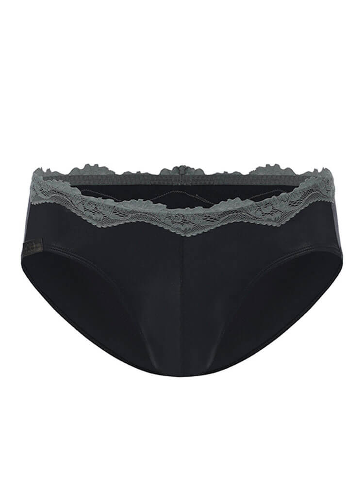 Men's Sexy Lace Trim Faux Leather Glossy Briefs
