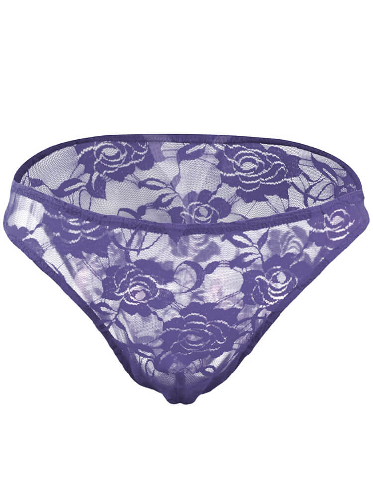 Men's Mesh Transparent Rose Lace Briefs