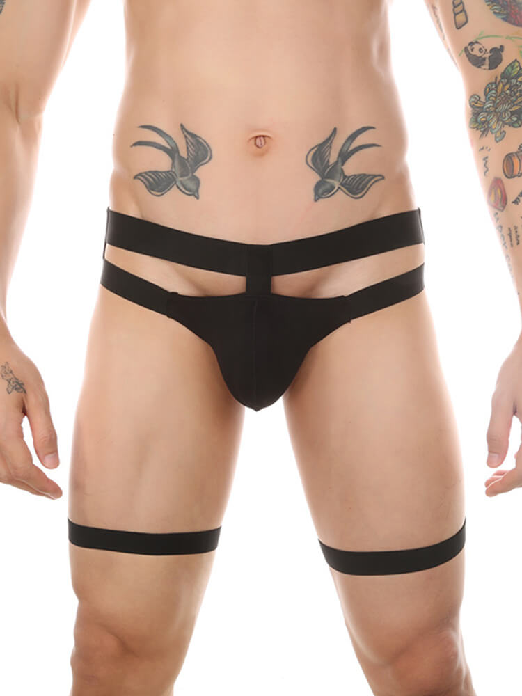Men's Sexy Cut-Out Leg Straps Bondage Bikini Thong